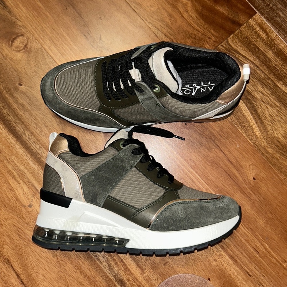 Army Green And Rose Gold Heeled Sneakers